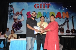 2nd Topper in (BscIT-5) Award to Perminder Singh by Mr. Dineshanand Goswami with Mr. Om Prakash, Director GIIT